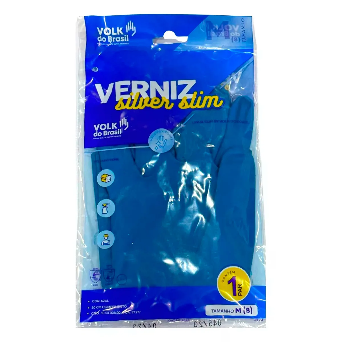 LUVA LATEX VERNIZ SILVER AZUL CA 16312/37227 - VOLK - Imagem 2