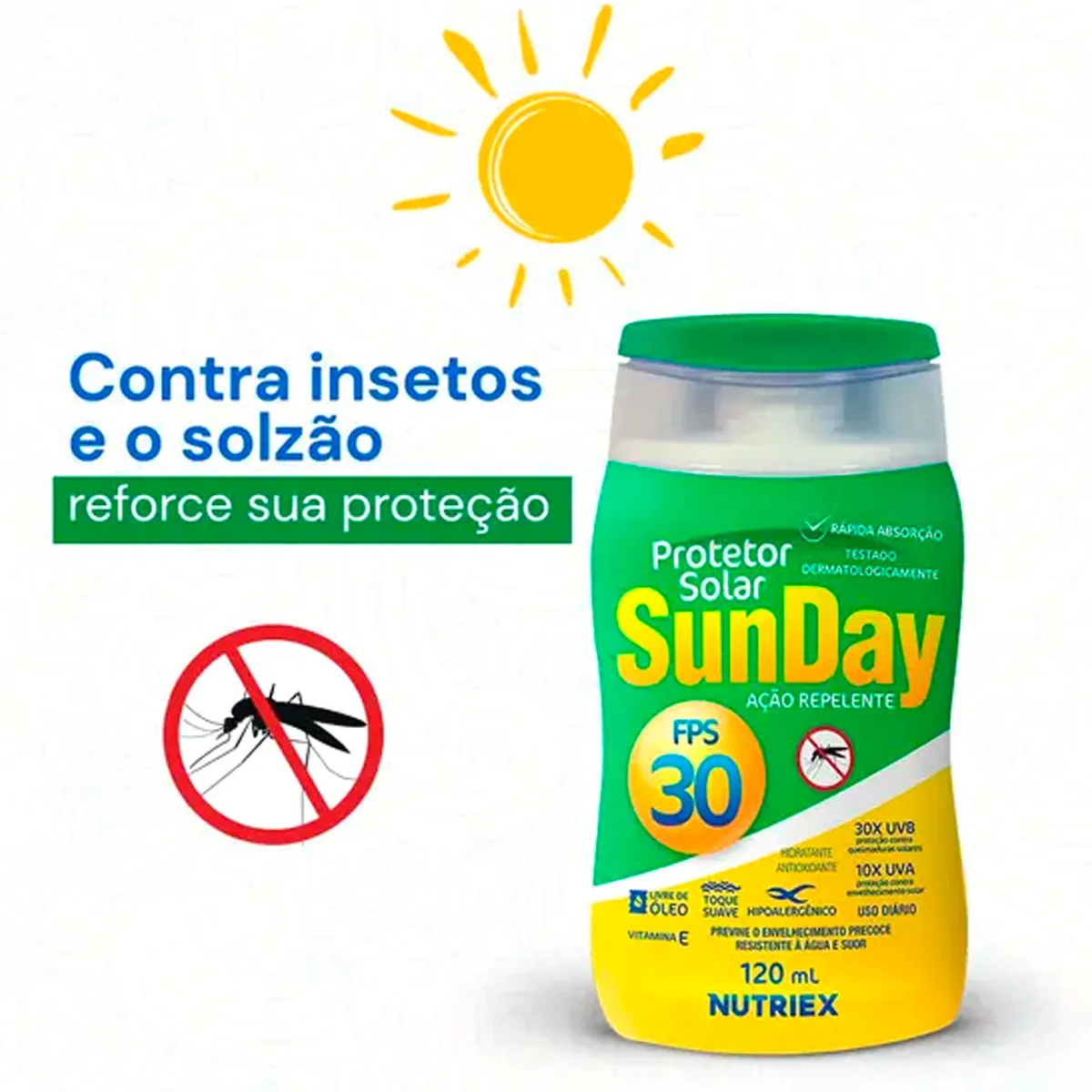 CREME PROTETOR SOLAR BISNAGA 120 ML FPS 30 C/ REPELENTE SUNDAY - Imagem 3