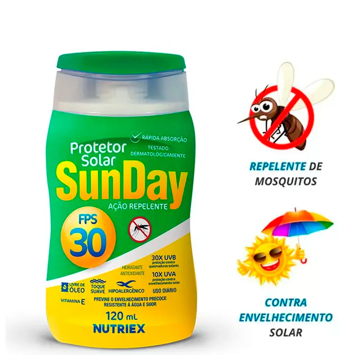 CREME PROTETOR SOLAR BISNAGA 120 ML FPS 30 C/ REPELENTE SUNDAY - Imagem 4
