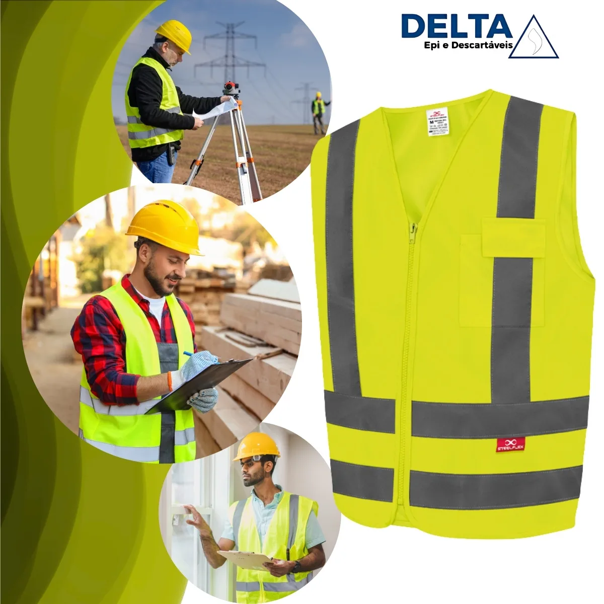 COLETE REFLETIVO 1 BOLSO LISO AMARELO - STEELFLEX - Imagem 4