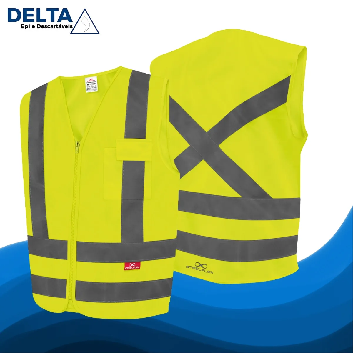 COLETE REFLETIVO 1 BOLSO LISO AMARELO - STEELFLEX - Imagem 5