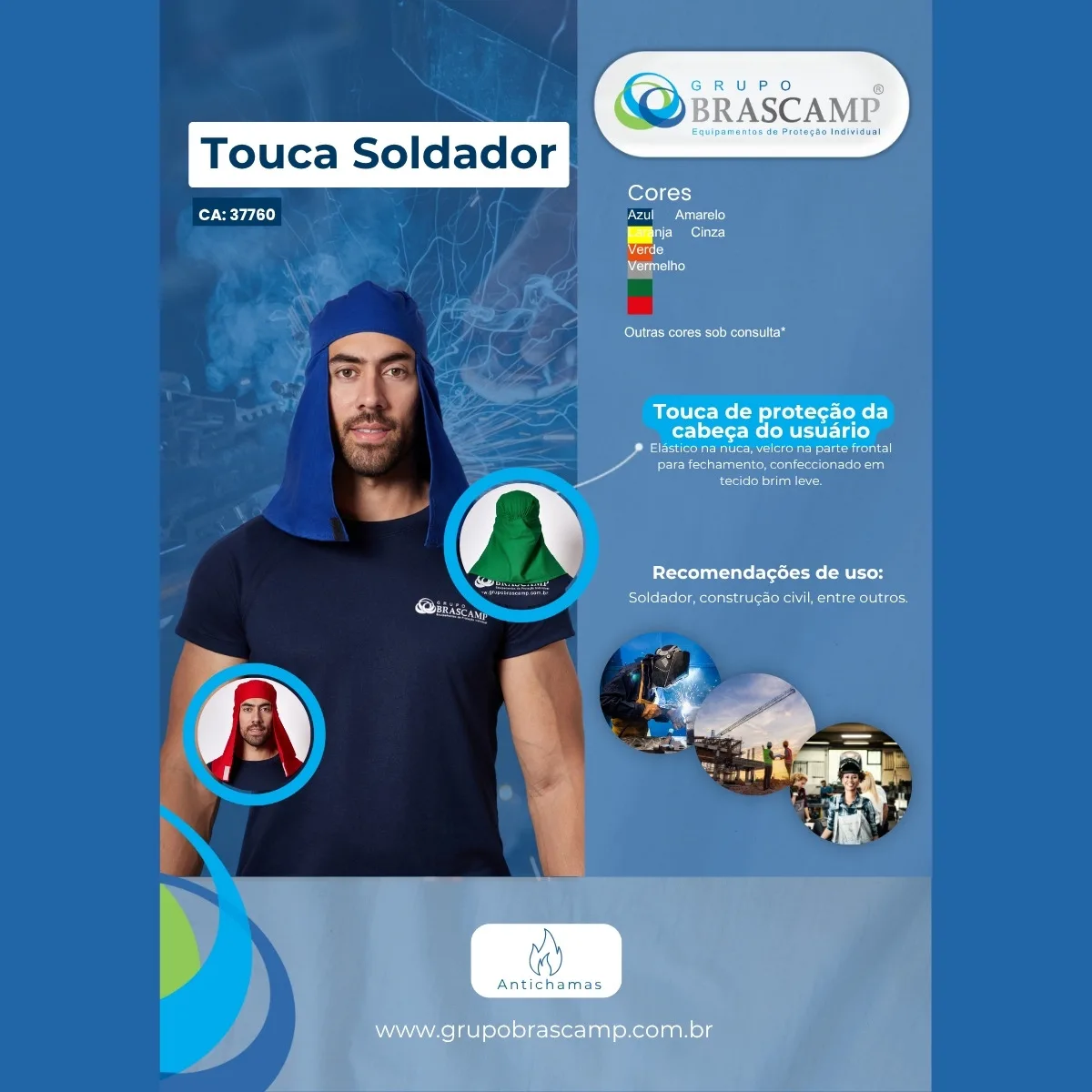 TOUCA ARABE BRIM SOLDADOR SEM ABA VELCRO E ELASTICO CA 49731 - BRASCAMP - Imagem 5